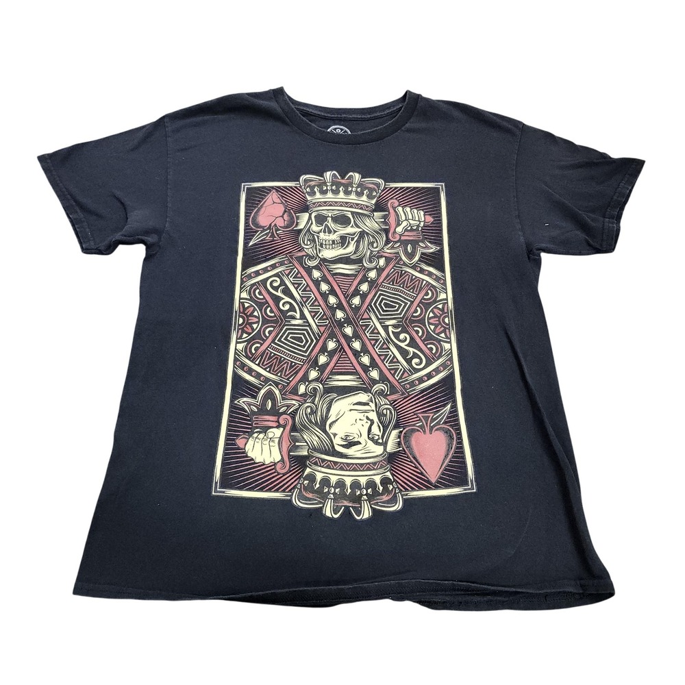 DOM Shirt Mens Large Black Skull King Playing Card Graphic Tee Casino Top